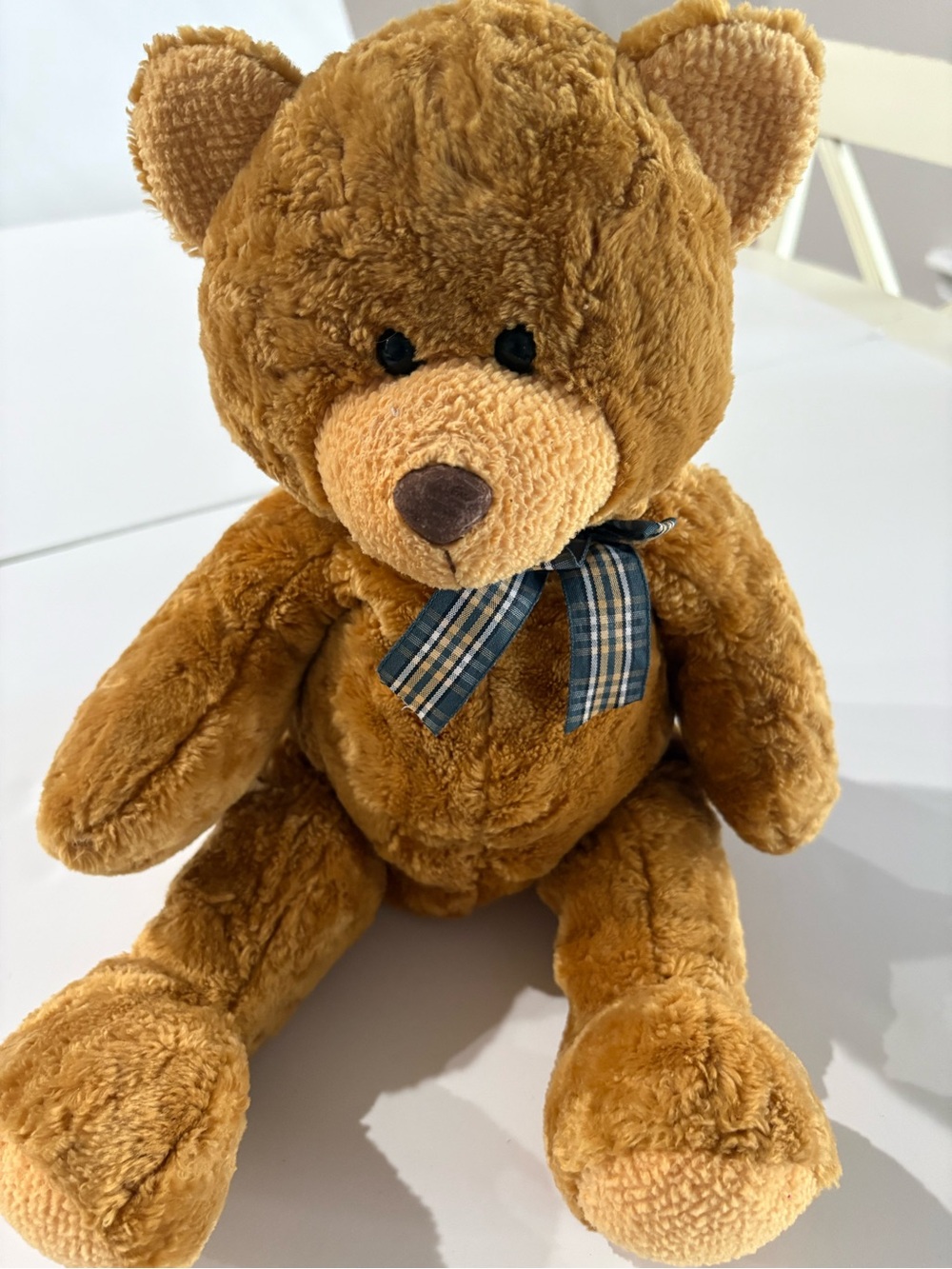 Carlton Cards Heartwarmers Plush Brown Teddy Bear with Plaid Bow - Soft Kids Toy